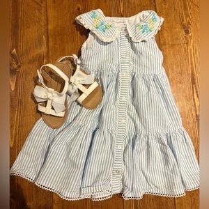 Toddler girl Seersucker Dress & White Bow Sandal Bundle/Set Sz 3T & Toddler 9